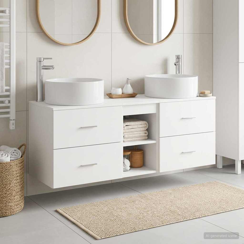 Badkamermeubelset 3 st Wit 49,5 x 44,5 x 65,5 cm Bewerkt hout is nu te koop bij PeponiXL, paradijselijk wonen!