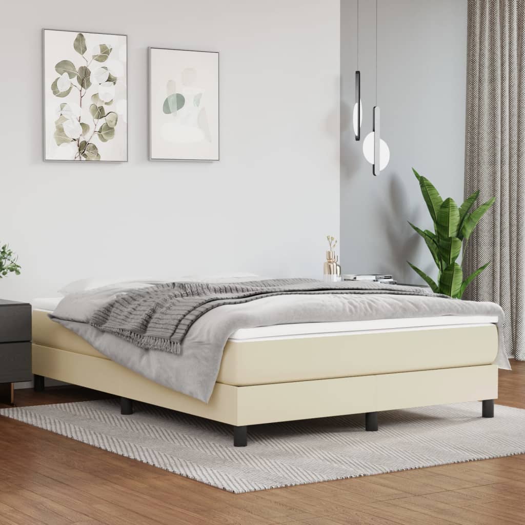 Boxspring met matras kunstleer crèmekleurig 140x200 cm is nu te koop bij PeponiXL, paradijselijk wonen!