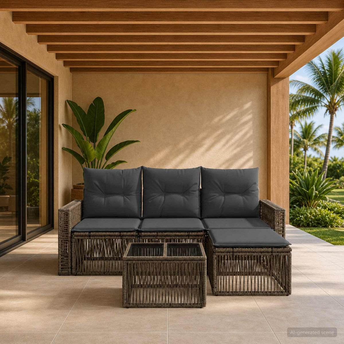 Tuinbankenset 5 pcs Grijs en Donkergrijs poly rattan is nu te koop bij PeponiXL, paradijselijk wonen!