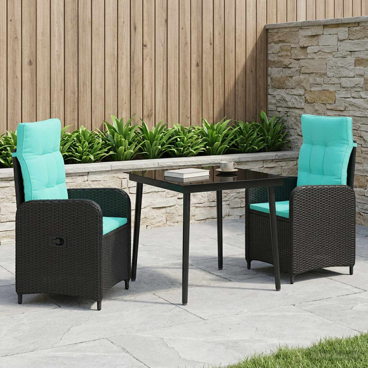 Bank tafel set 3 pcs PE Rattan en Poeder-Coated Staal is nu te koop bij PeponiXL, paradijselijk wonen!