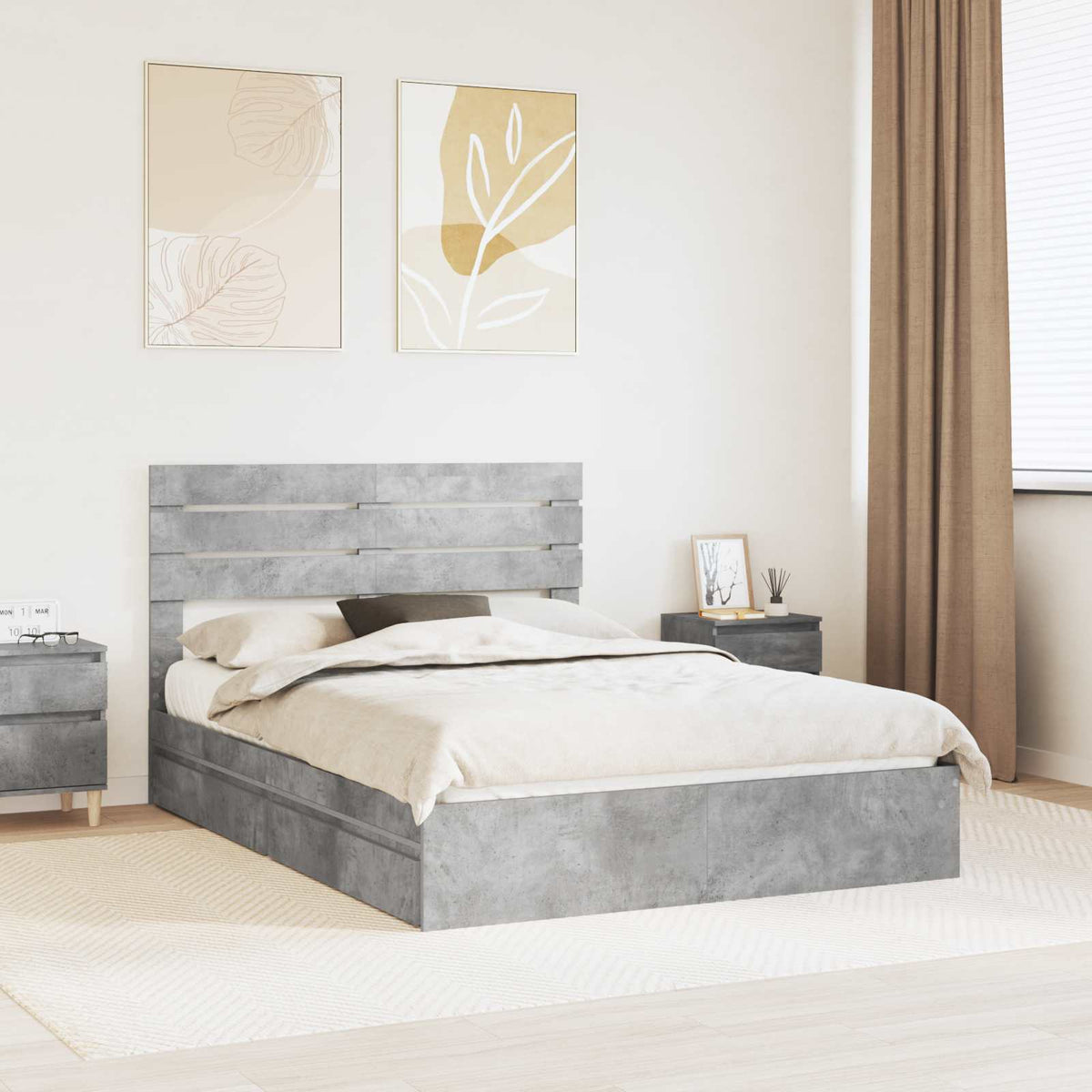 Opslag bed met hoofdeinde Beton Grijs 150 x 200 cm Bewerkt hout is nu te koop bij PeponiXL, paradijselijk wonen!