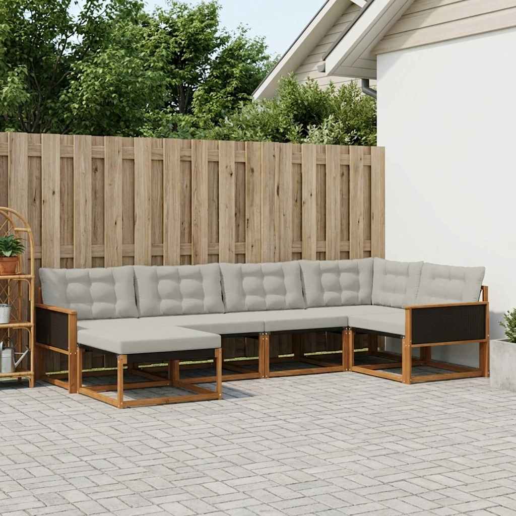 Buiten bankenset met kussen 6 pcs Naturel en lichtgrijs is nu te koop bij PeponiXL, paradijselijk wonen!