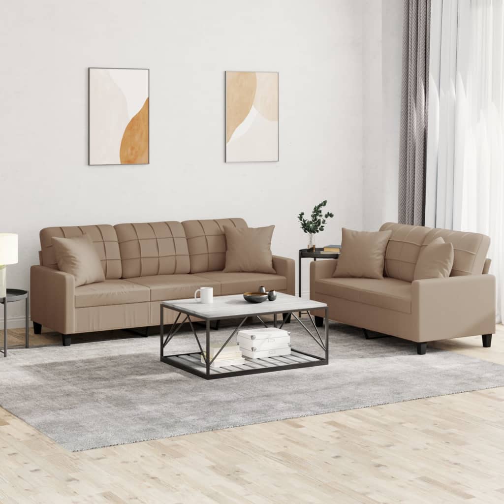 2-delige Loungeset met kussens kunstleer cappuccinokleurig is nu te koop bij PeponiXL, paradijselijk wonen!