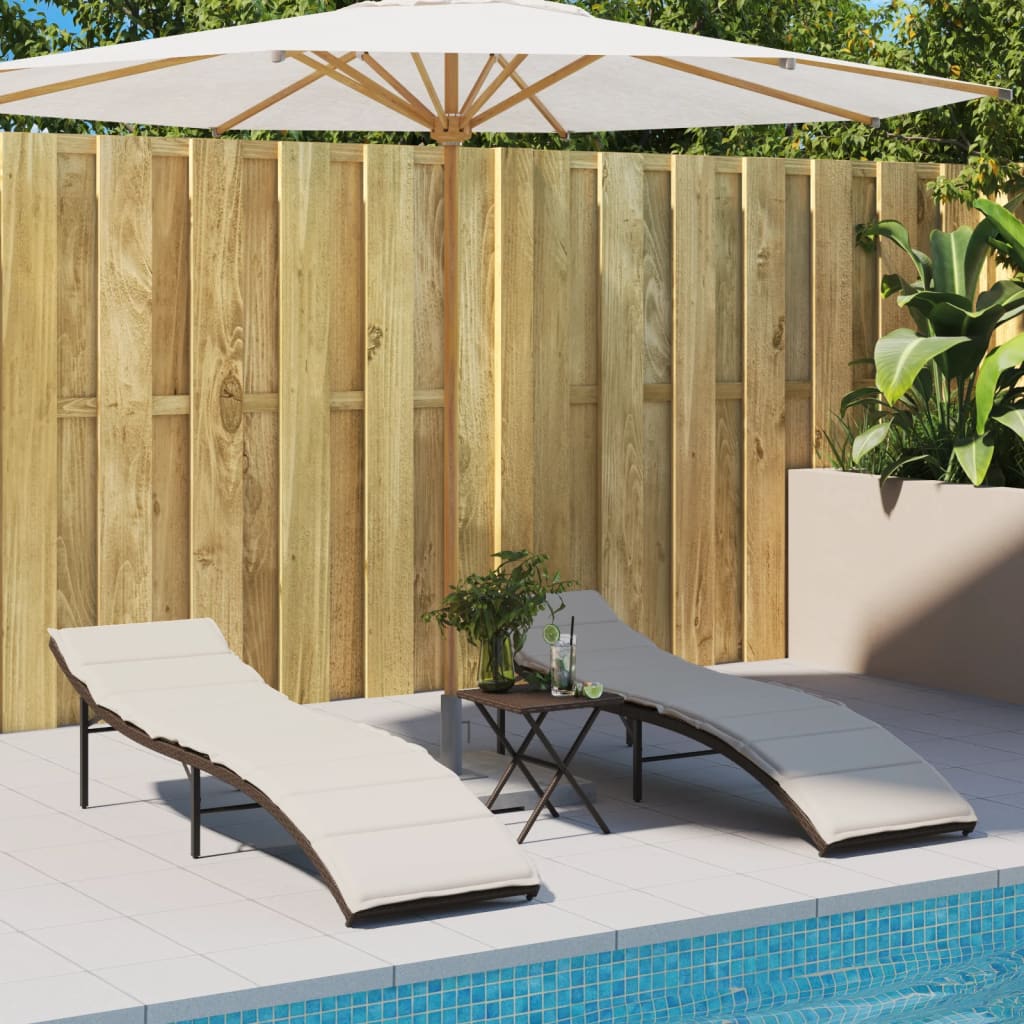 Ligstoelen 2 st met kussens poly rattan bruin is nu te koop bij PeponiXL, paradijselijk wonen!