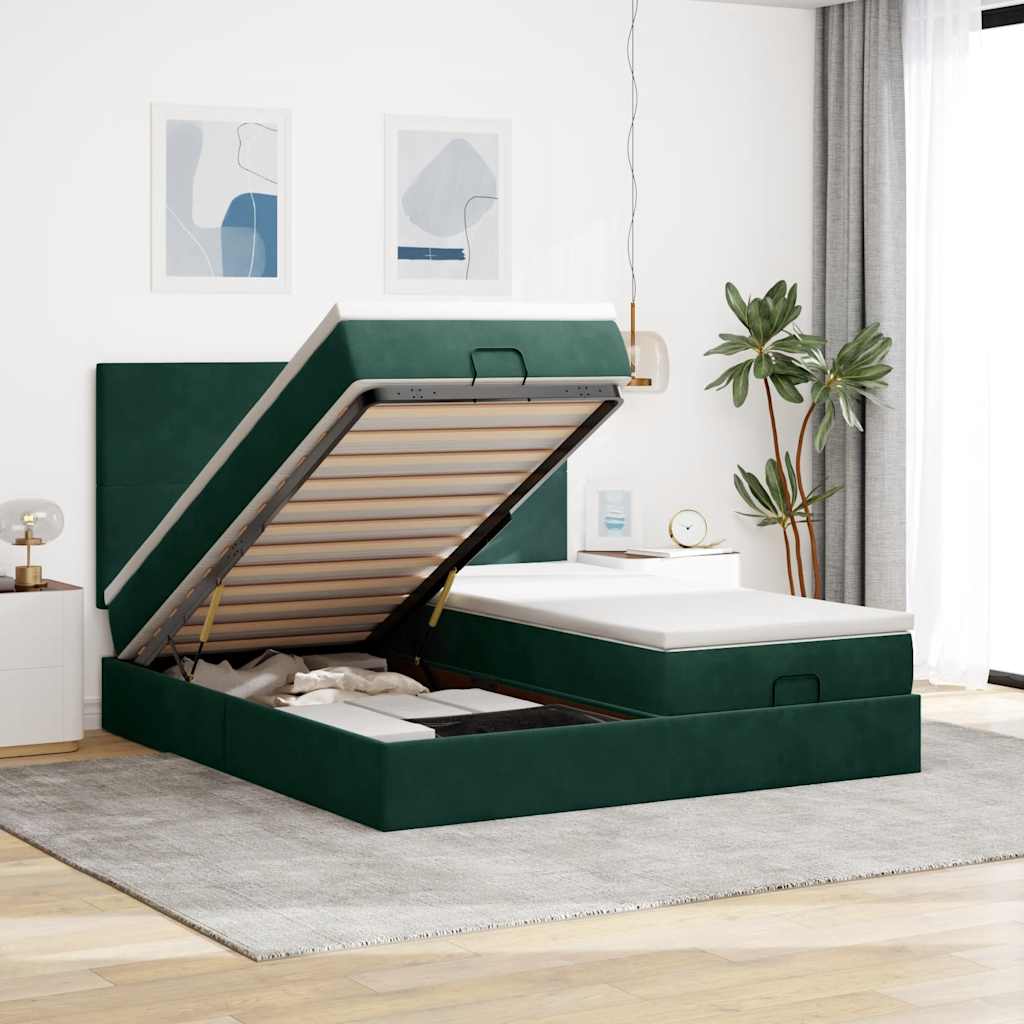 Ottoman bed met matrassen 180x200cm fluweel donkergroen is nu te koop bij PeponiXL, paradijselijk wonen!