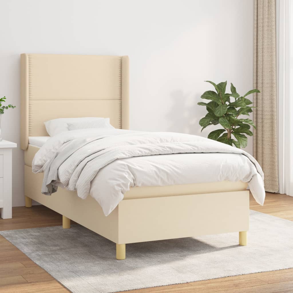 Boxspring met matras stof crèmekleurig 90x200 cm is nu te koop bij PeponiXL, paradijselijk wonen!