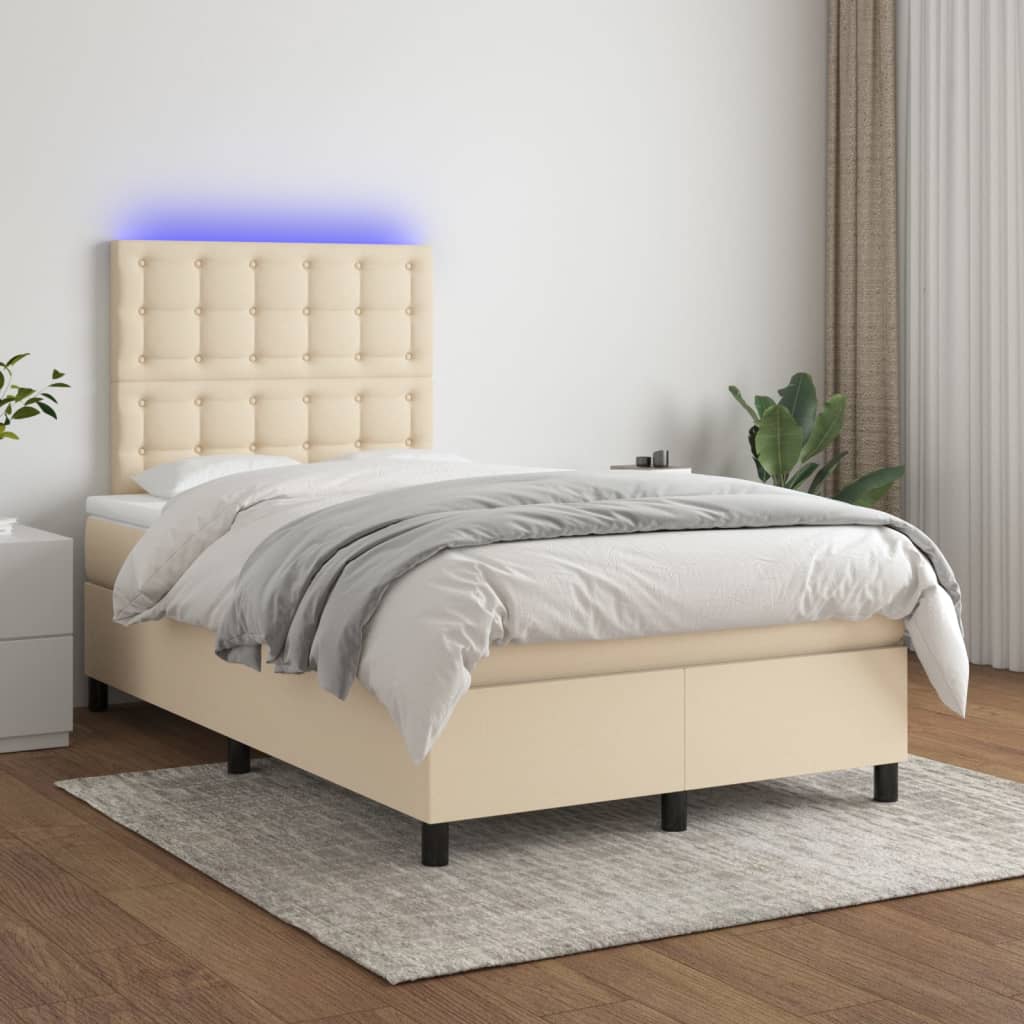 Boxspring met matras en LED stof crèmekleurig 120x200 cm is nu te koop bij PeponiXL, paradijselijk wonen!