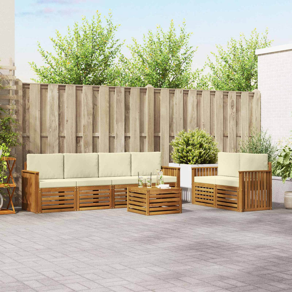 Buiten bankenset 7 pcs Natuurlijk en Crème Massief Acaciahout is nu te koop bij PeponiXL, paradijselijk wonen!