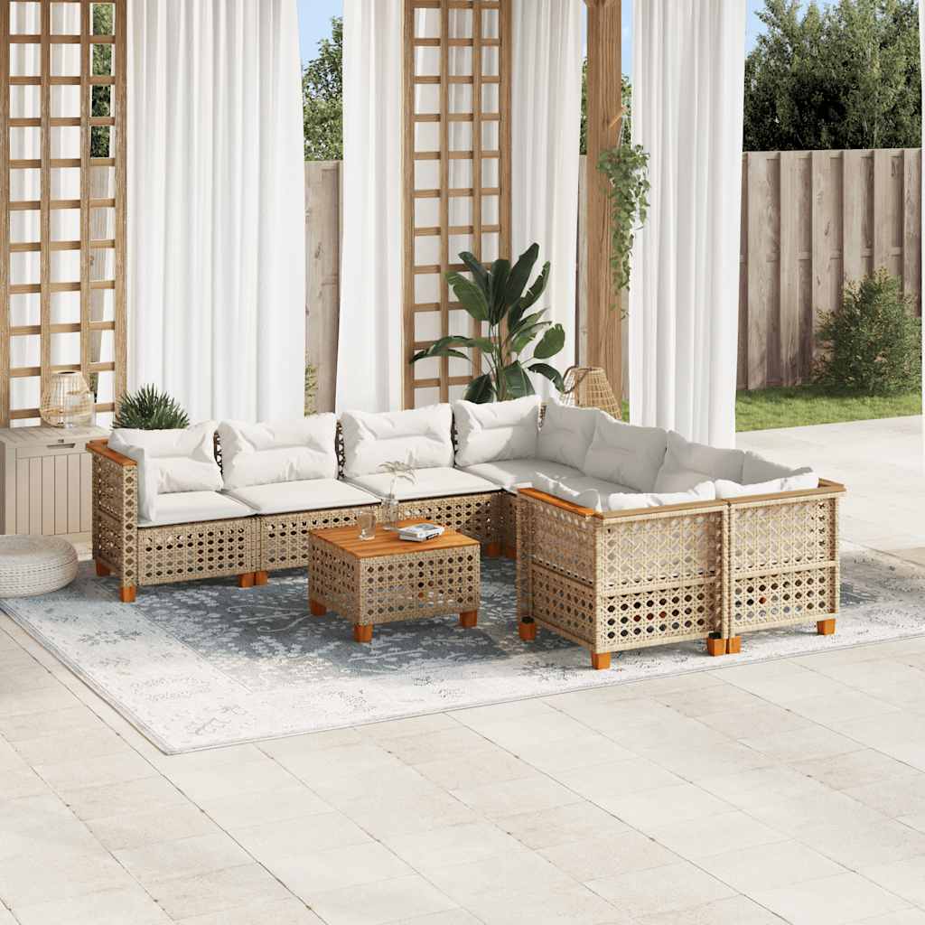 9-delige Loungeset met kussens poly rattan beige is nu te koop bij PeponiXL, paradijselijk wonen!