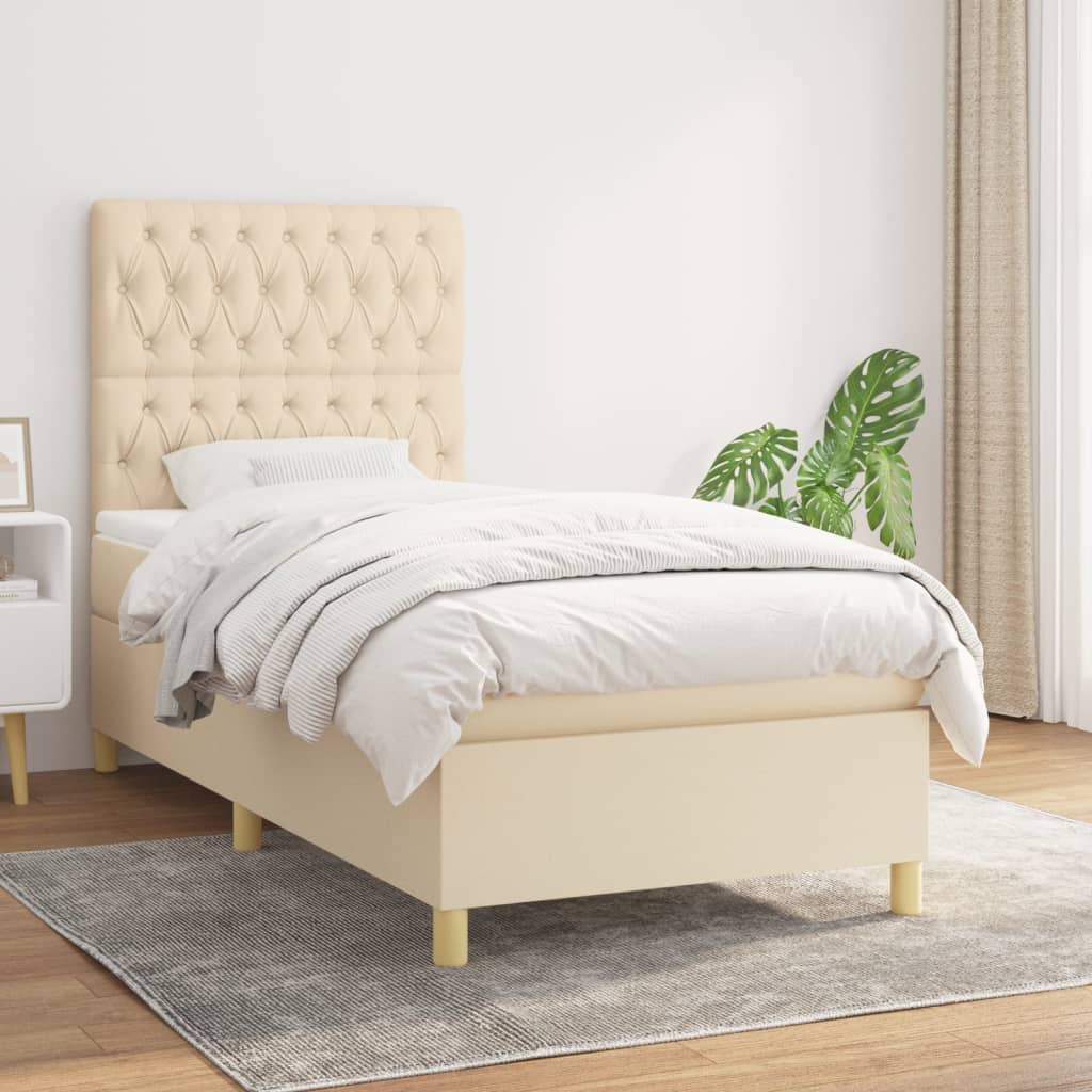 Boxspring met matras stof crèmekleurig 90x190 cm is nu te koop bij PeponiXL, paradijselijk wonen!