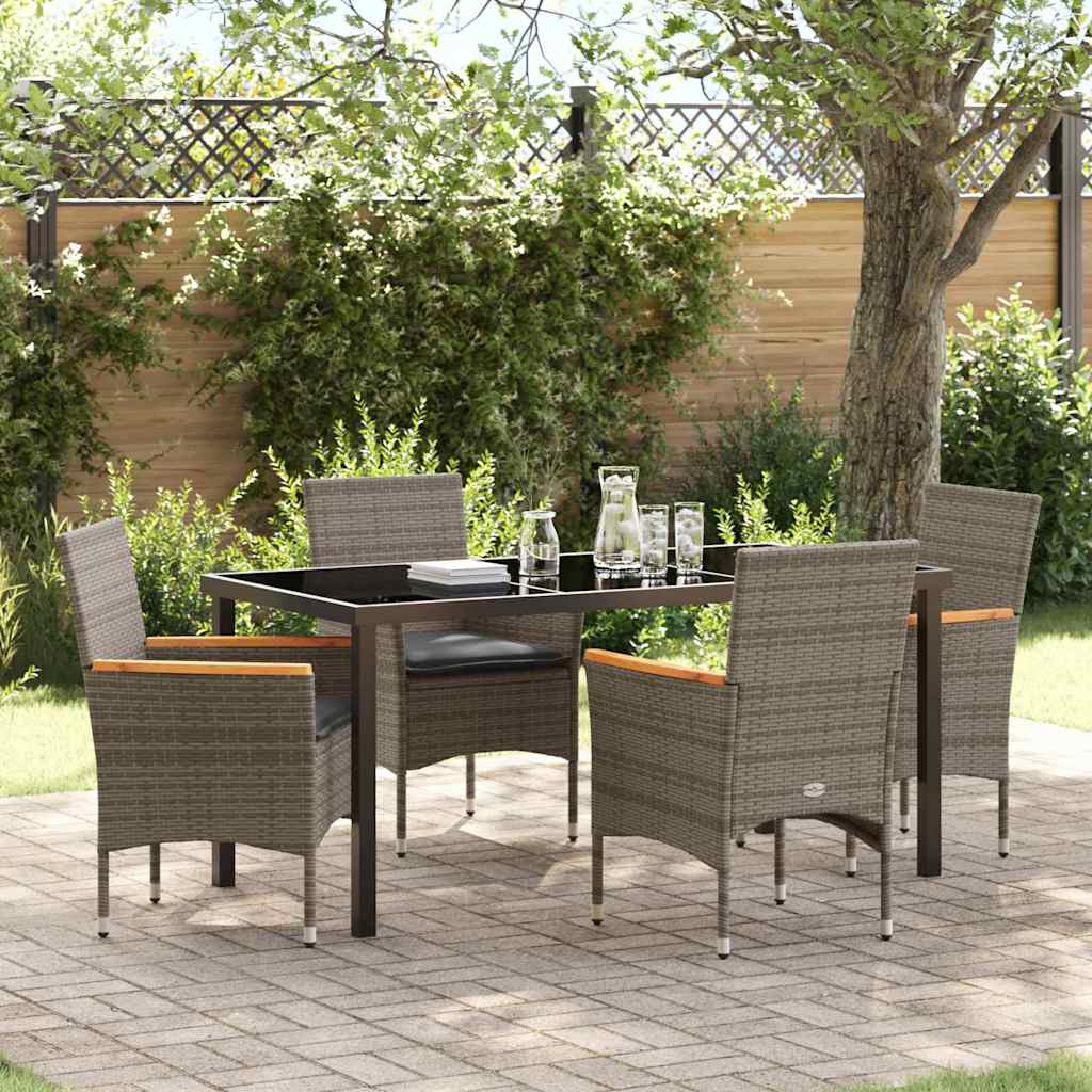 Tuin eettafelset met kussen 5 pcs Grijs poly rattan is nu te koop bij PeponiXL, paradijselijk wonen!