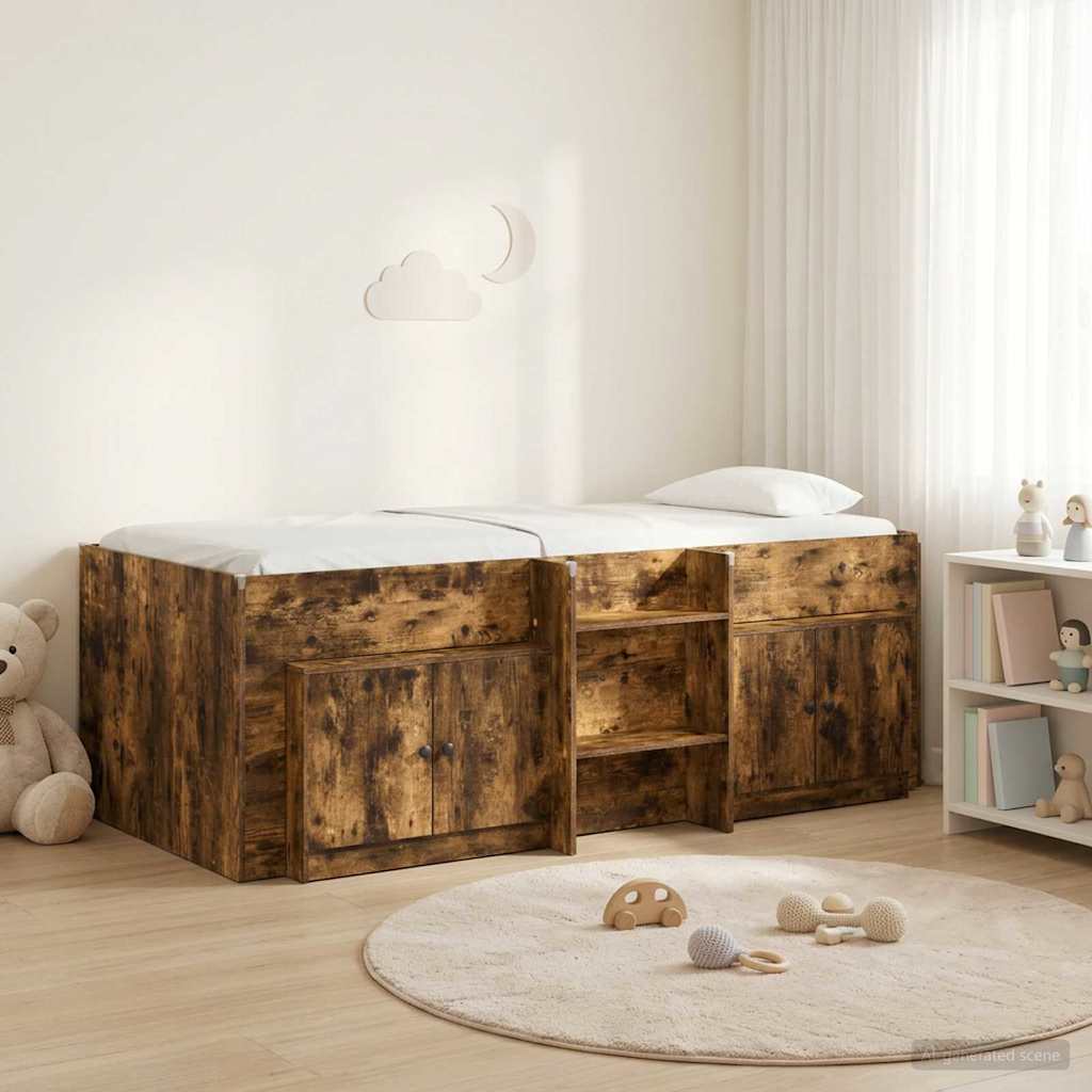 Loft Bed Frame met Kast 3 st Gerookt eiken Bewerkt hout is nu te koop bij PeponiXL, paradijselijk wonen!