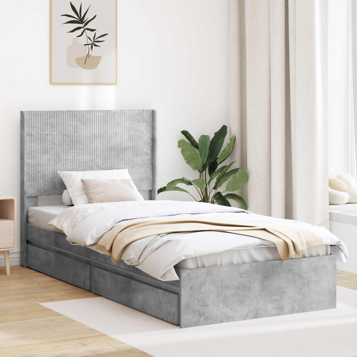 Bedframe met opbergruimte en hoofdbord Betongrijs 90 x 190 cm is nu te koop bij PeponiXL, paradijselijk wonen!