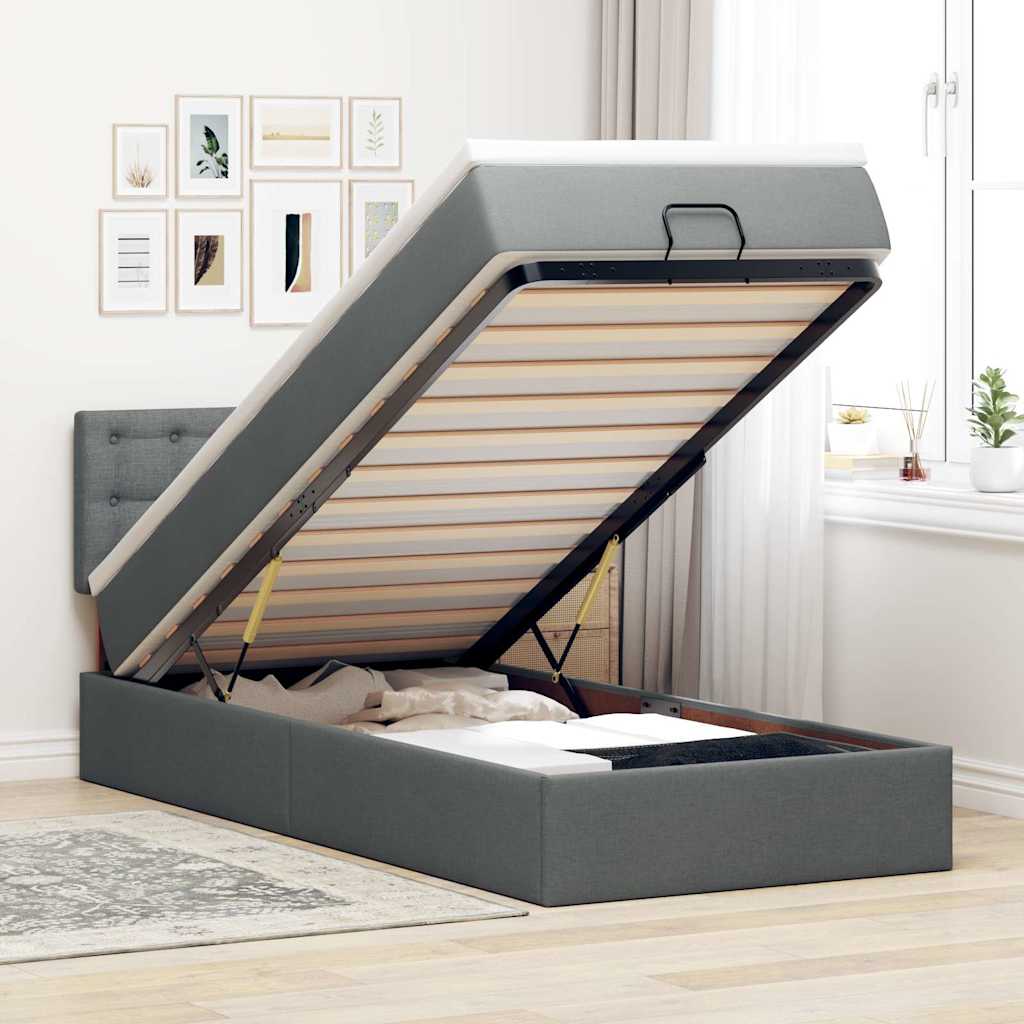 Ottoman bed met matras en LED's 90x190cm stof donkergrijs is nu te koop bij PeponiXL, paradijselijk wonen!