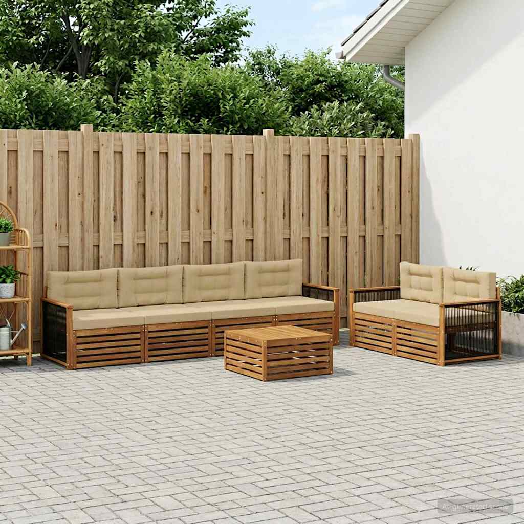 Buiten bankenset met kussen 7 pcs Natuurlijk en Beige is nu te koop bij PeponiXL, paradijselijk wonen!