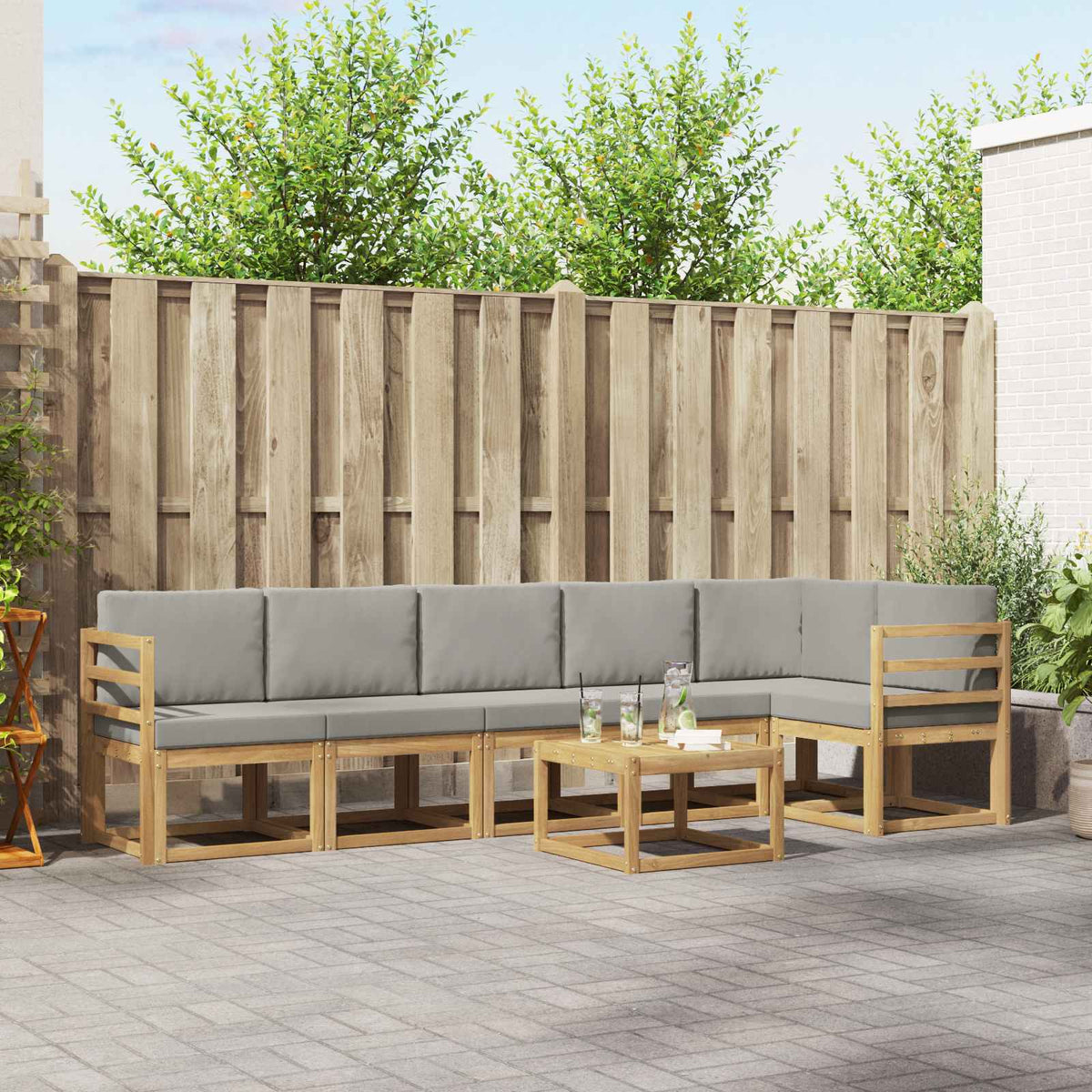 Buiten bankenset met kussen 7 pcs Wit en Lichtgrijs is nu te koop bij PeponiXL, paradijselijk wonen!