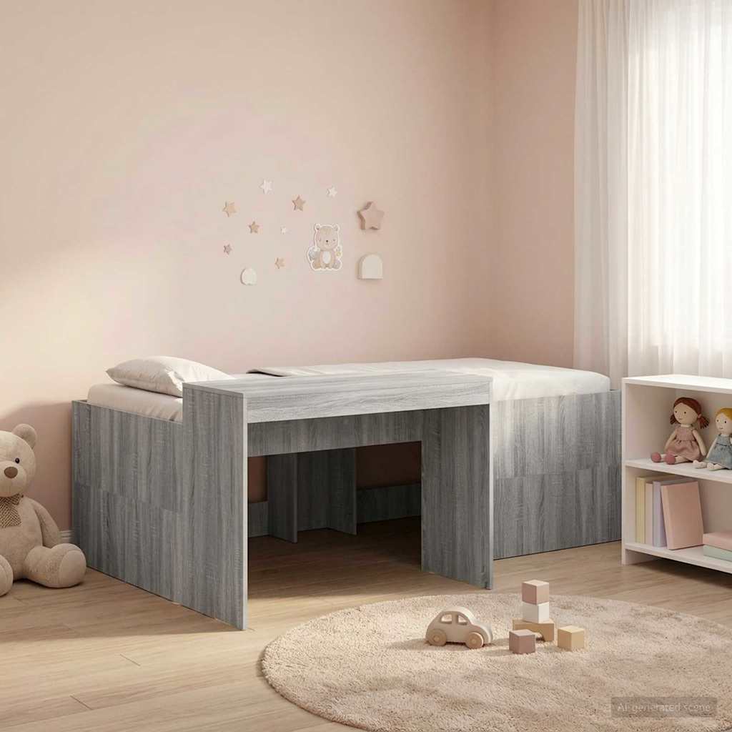 Hoge Bed Frame met Bureau voor Kinderen Grijs Sonoma is nu te koop bij PeponiXL, paradijselijk wonen!