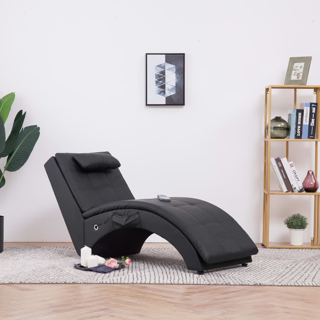 Massage chaise longue met kussen kunstleer zwart is nu te koop bij PeponiXL, paradijselijk wonen!