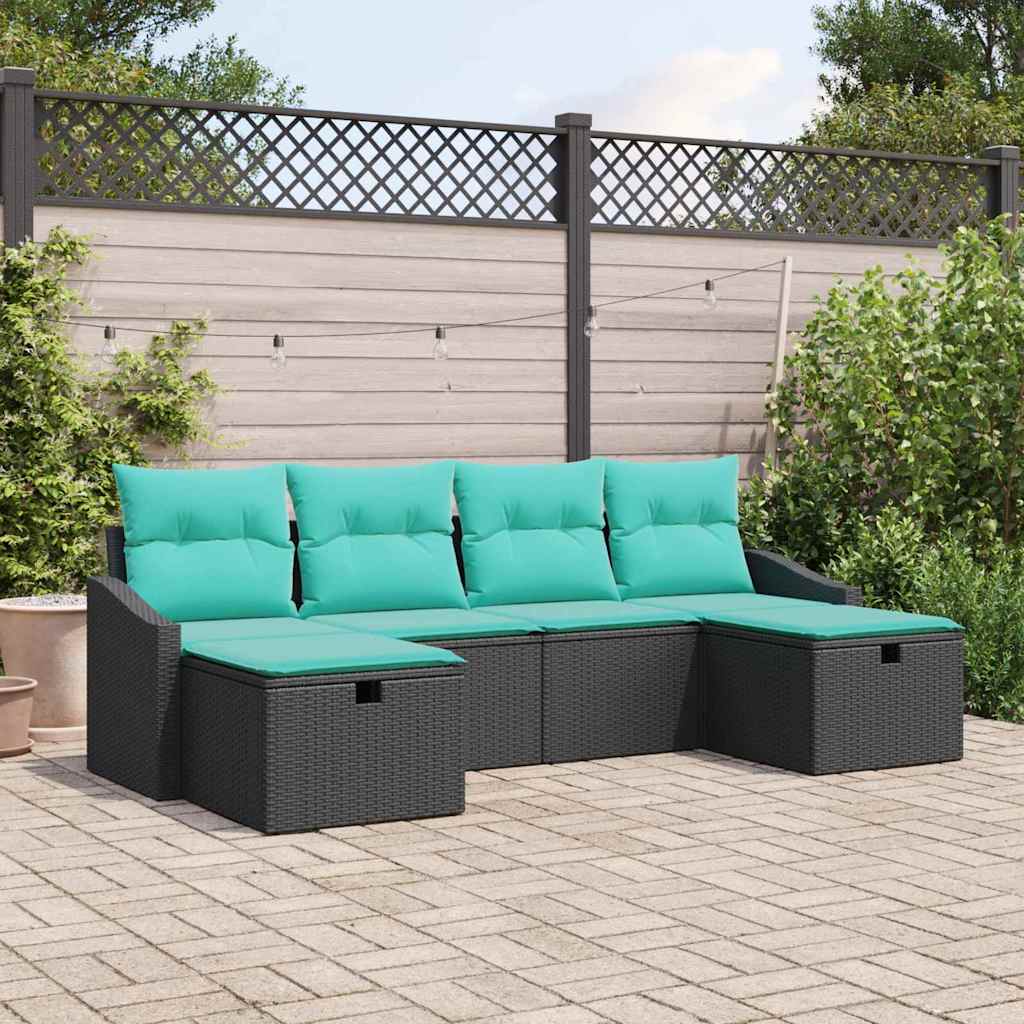 Tuin Sofa Set met kussen 6 pcs Zwart Poly riet is nu te koop bij PeponiXL, paradijselijk wonen!