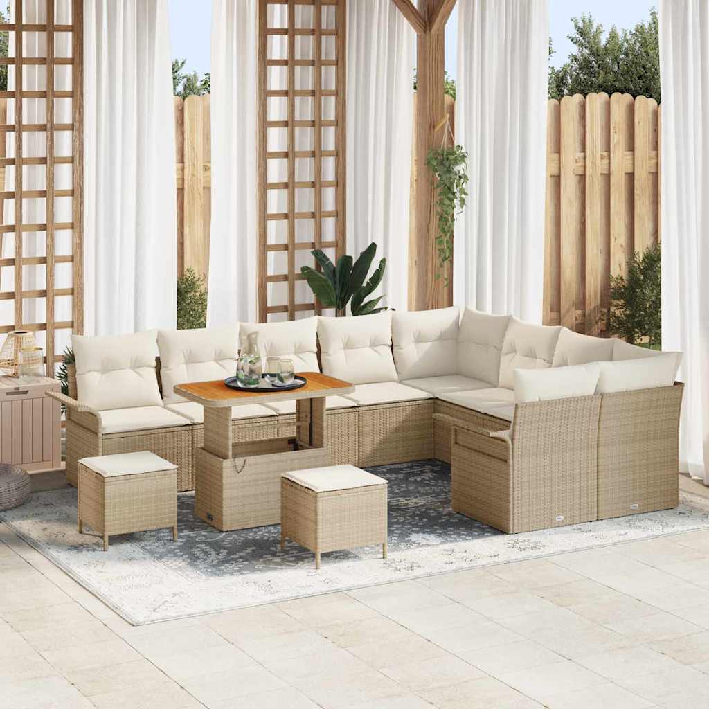 Tuinbankenset met kussen 12 pcs Beige poly rattan is nu te koop bij PeponiXL, paradijselijk wonen!