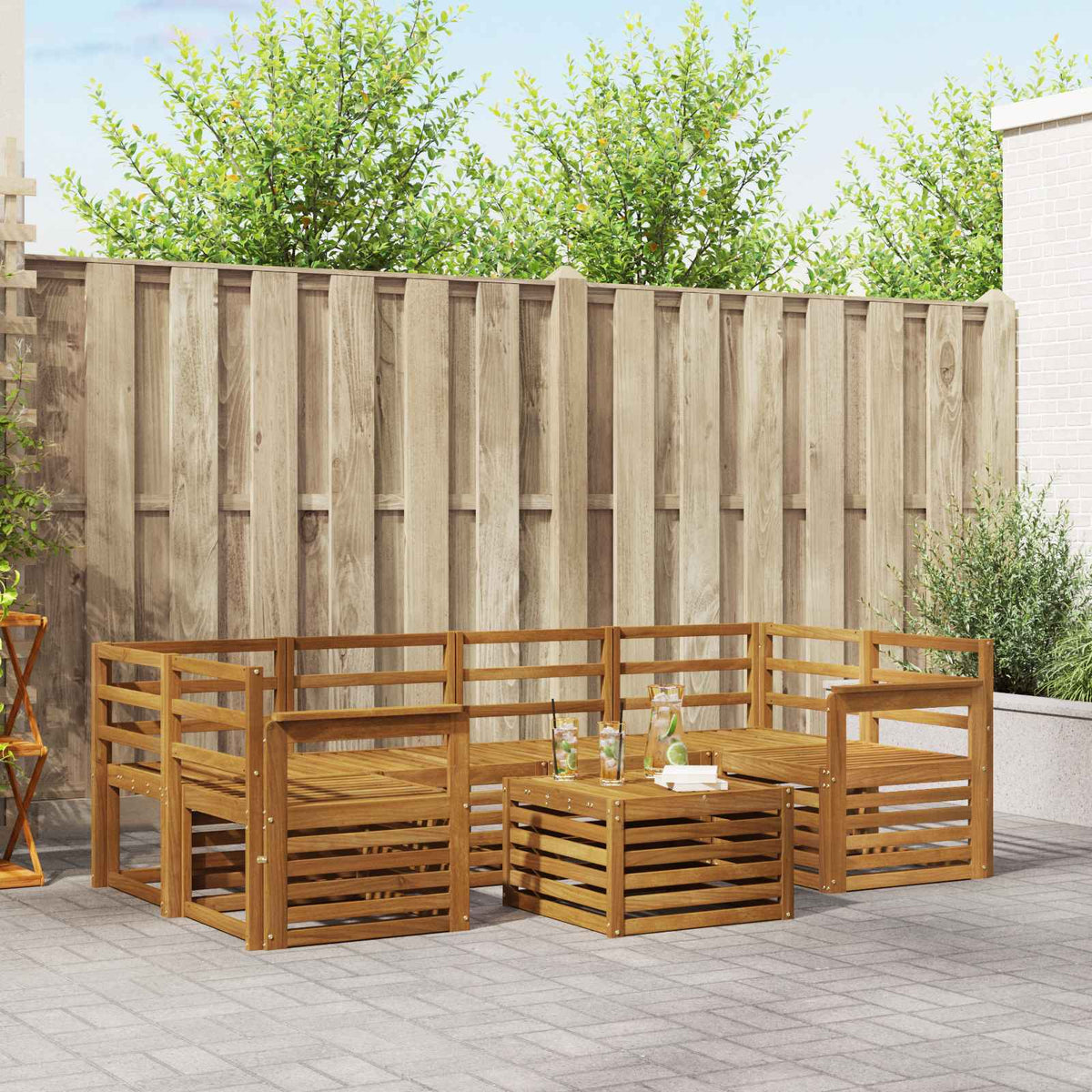 Buiten bankenset 7 pcs Naturel Massief Acaciahout is nu te koop bij PeponiXL, paradijselijk wonen!
