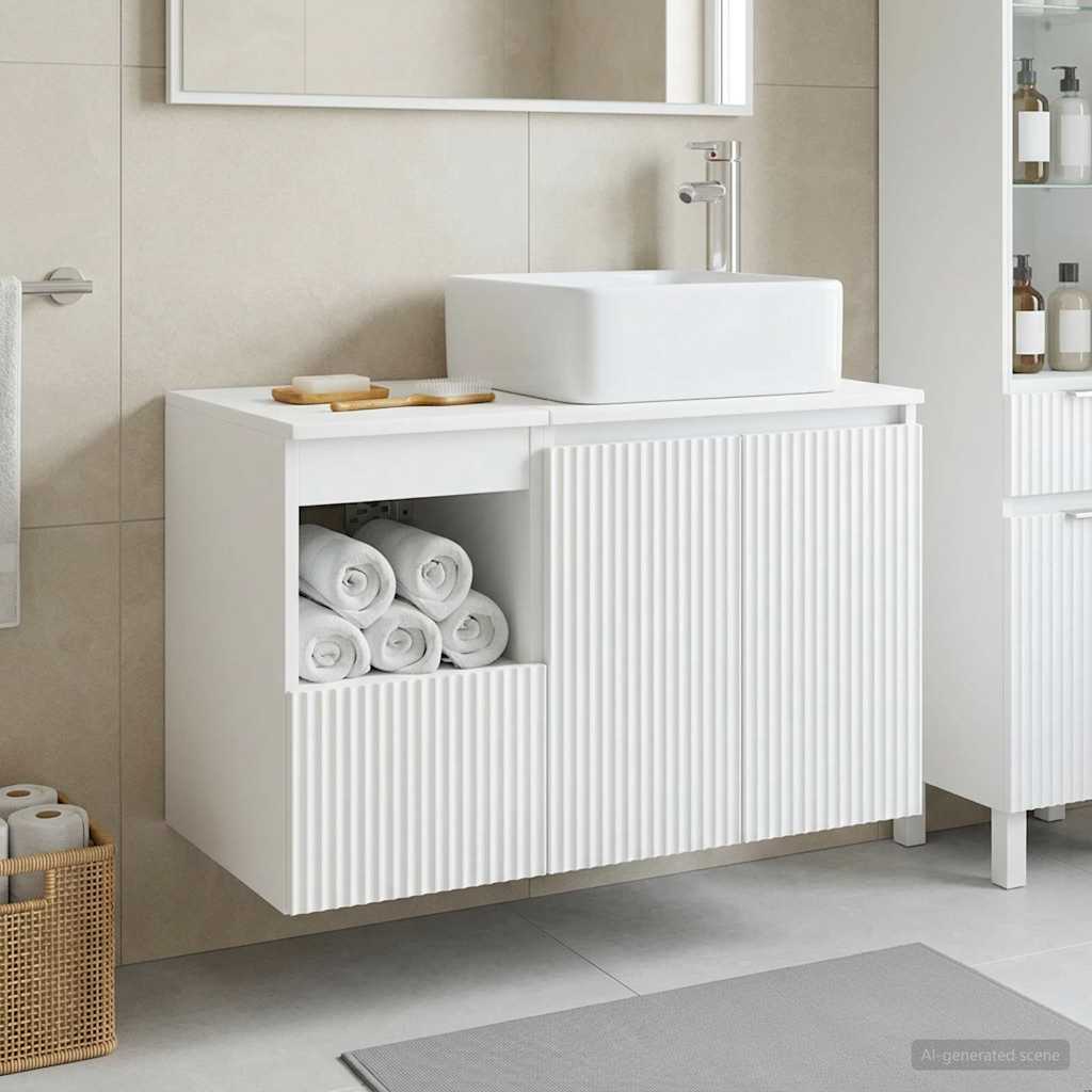 Badkamermeubelset 2 st Hoogglans Wit Bewerkt hout is nu te koop bij PeponiXL, paradijselijk wonen!