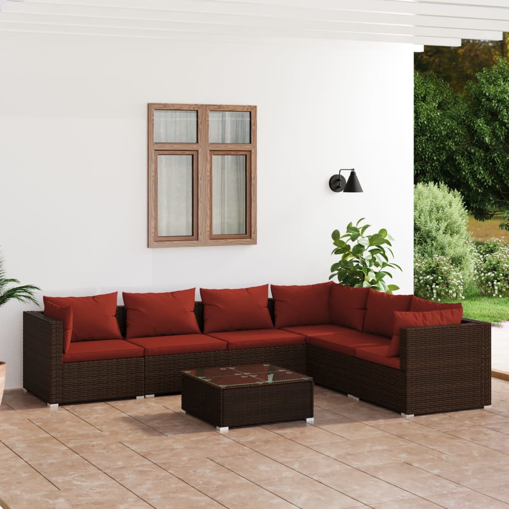 7-delige Loungeset met kussens poly rattan bruin is nu te koop bij PeponiXL, paradijselijk wonen!