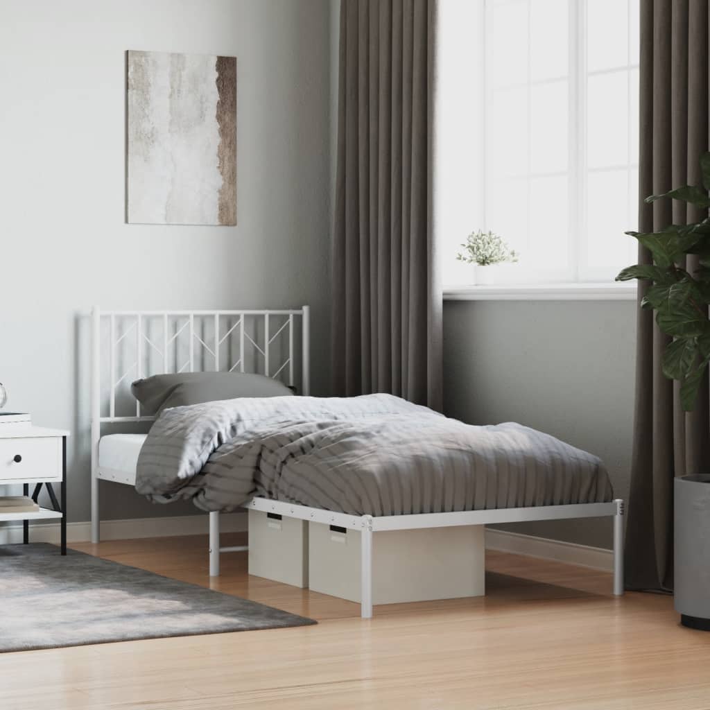Bedframe met hoofdbord metaal wit 90x200 cm is nu te koop bij PeponiXL, paradijselijk wonen!