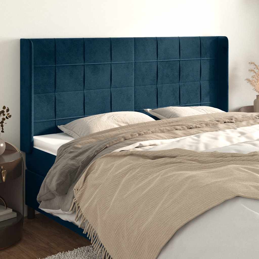 Hoofdbord met randen 203x16x118/128 cm fluweel donkerblauw is nu te koop bij PeponiXL, paradijselijk wonen!