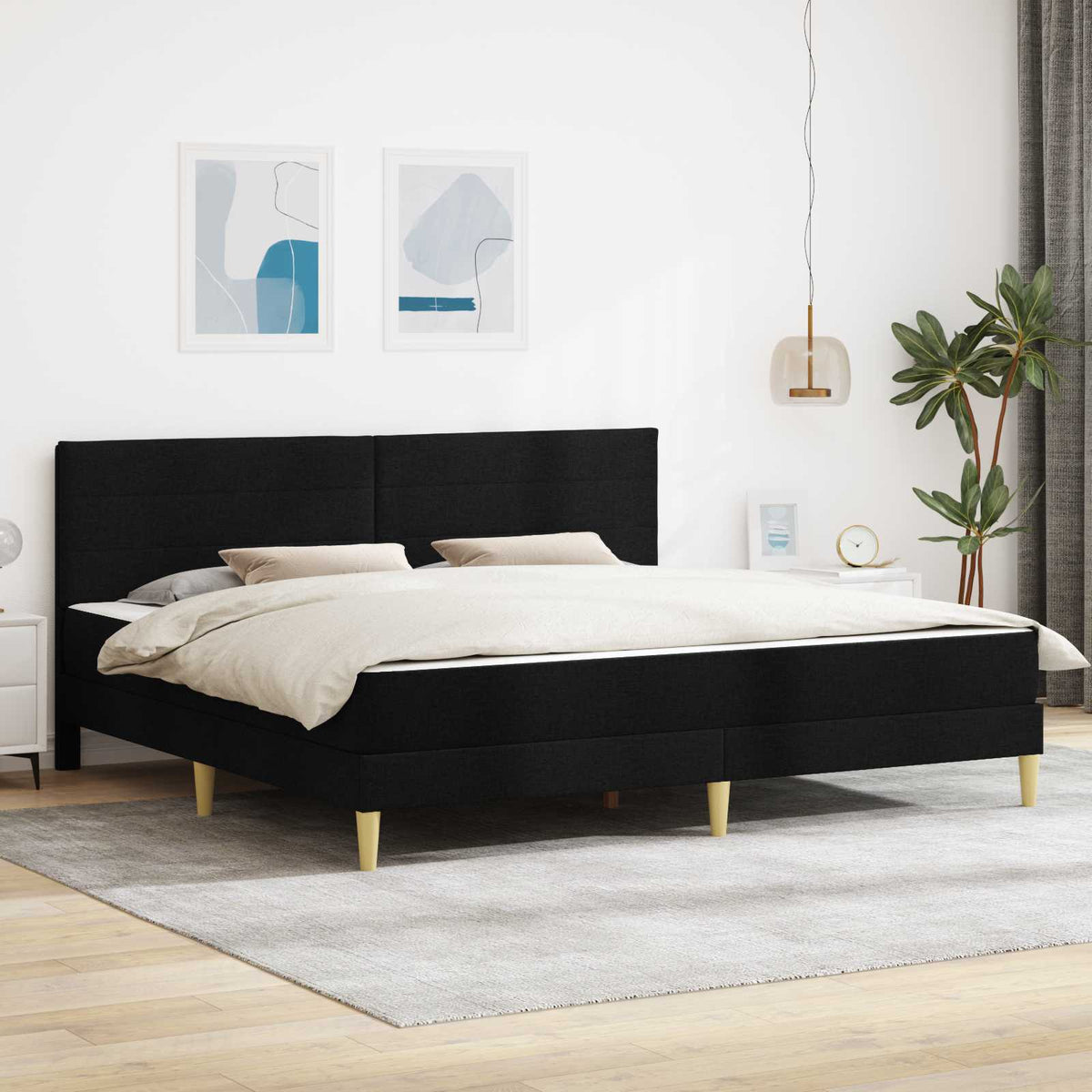 Bedframe met matras met hoofdeinde Zwart 180 x 200 cm Stof is nu te koop bij PeponiXL, paradijselijk wonen!