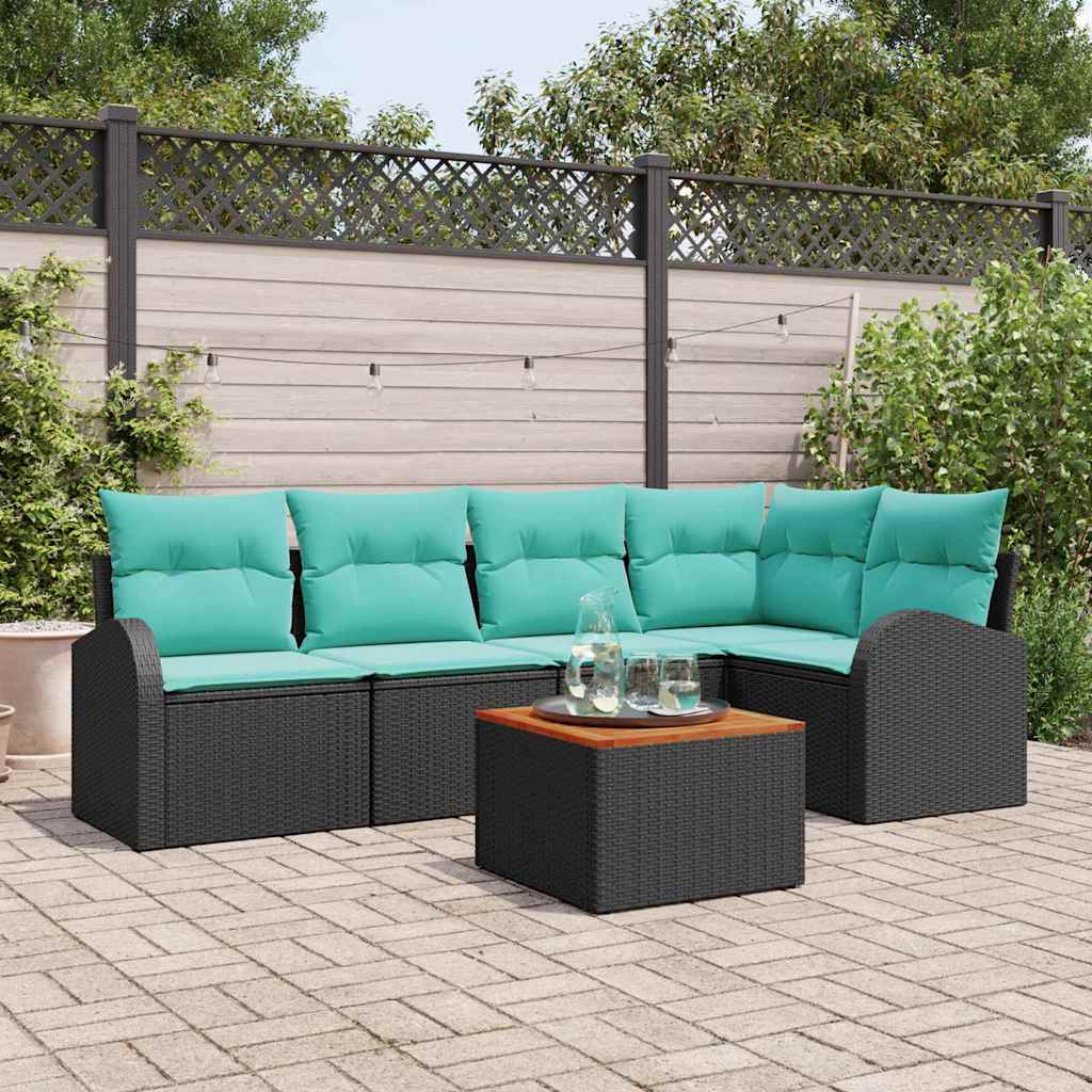 Tuinbankenset met opslag 6 pcs Zwart en Turquoise poly rattan is nu te koop bij PeponiXL, paradijselijk wonen!