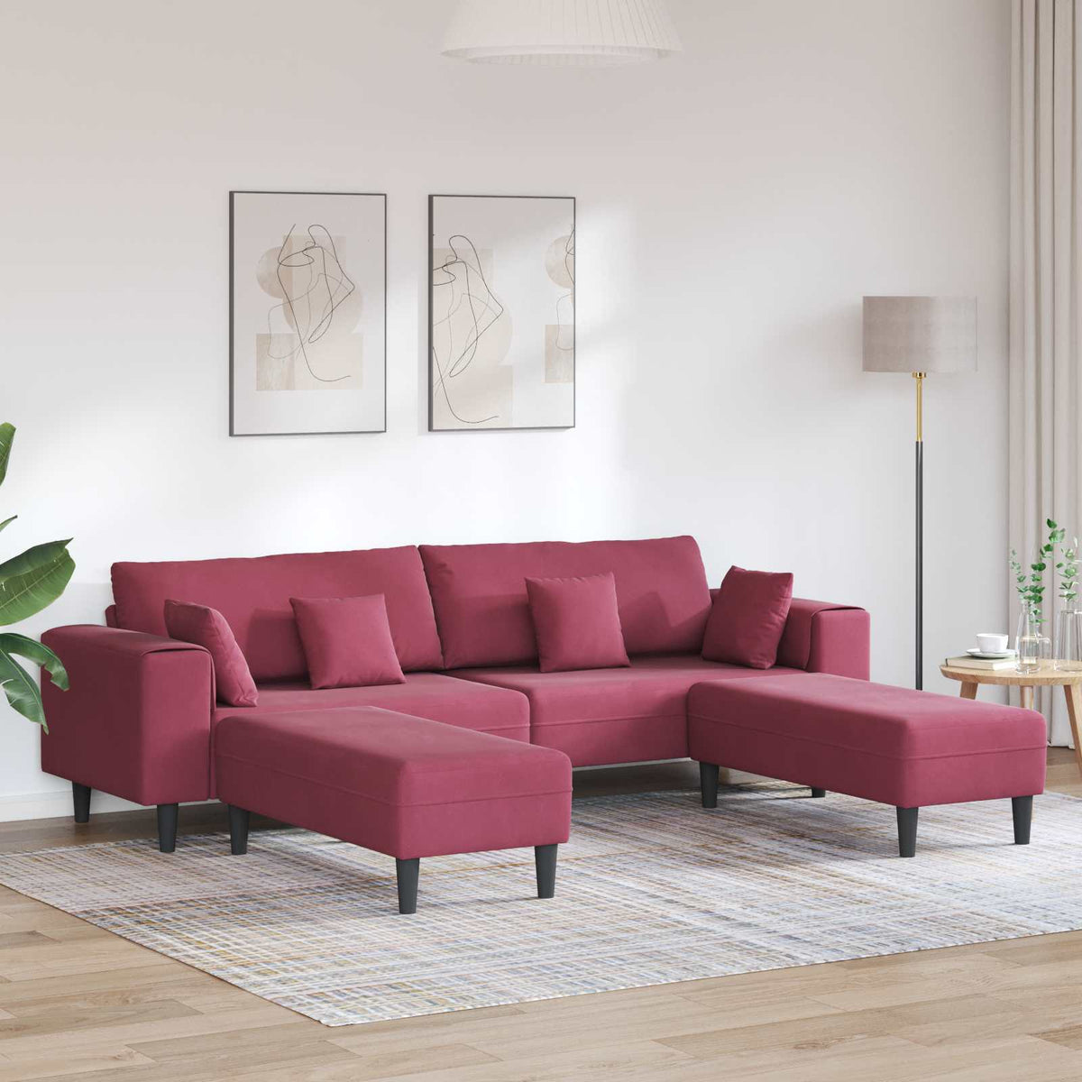 Bank 3 pcs Wijnrood 250 x 188 x 76 cm Fluweel is nu te koop bij PeponiXL, paradijselijk wonen!