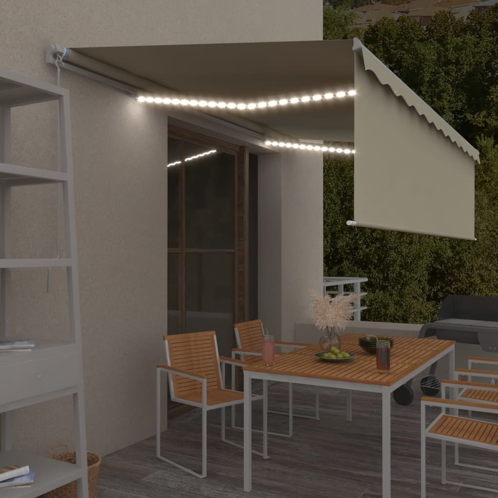 Luifel handmatig uittrekbaar met rolgordijn en LED 5x3 m crème is nu te koop bij PeponiXL, paradijselijk wonen!