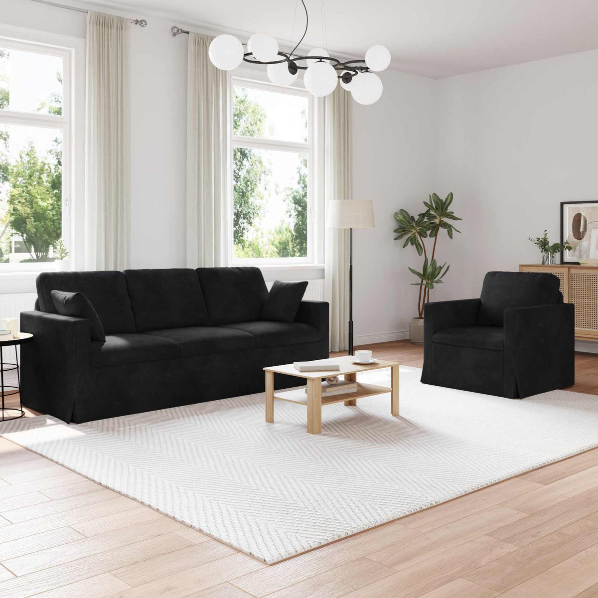 Bankstel 2 pcs Zwart 198 x 78 x 80 cm Fluweel is nu te koop bij PeponiXL, paradijselijk wonen!