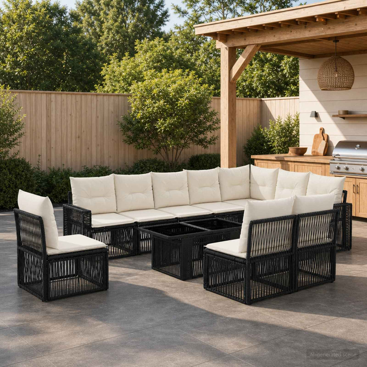 Tuinbankenset 11 st Zwart en Cream Wit poly rattan is nu te koop bij PeponiXL, paradijselijk wonen!