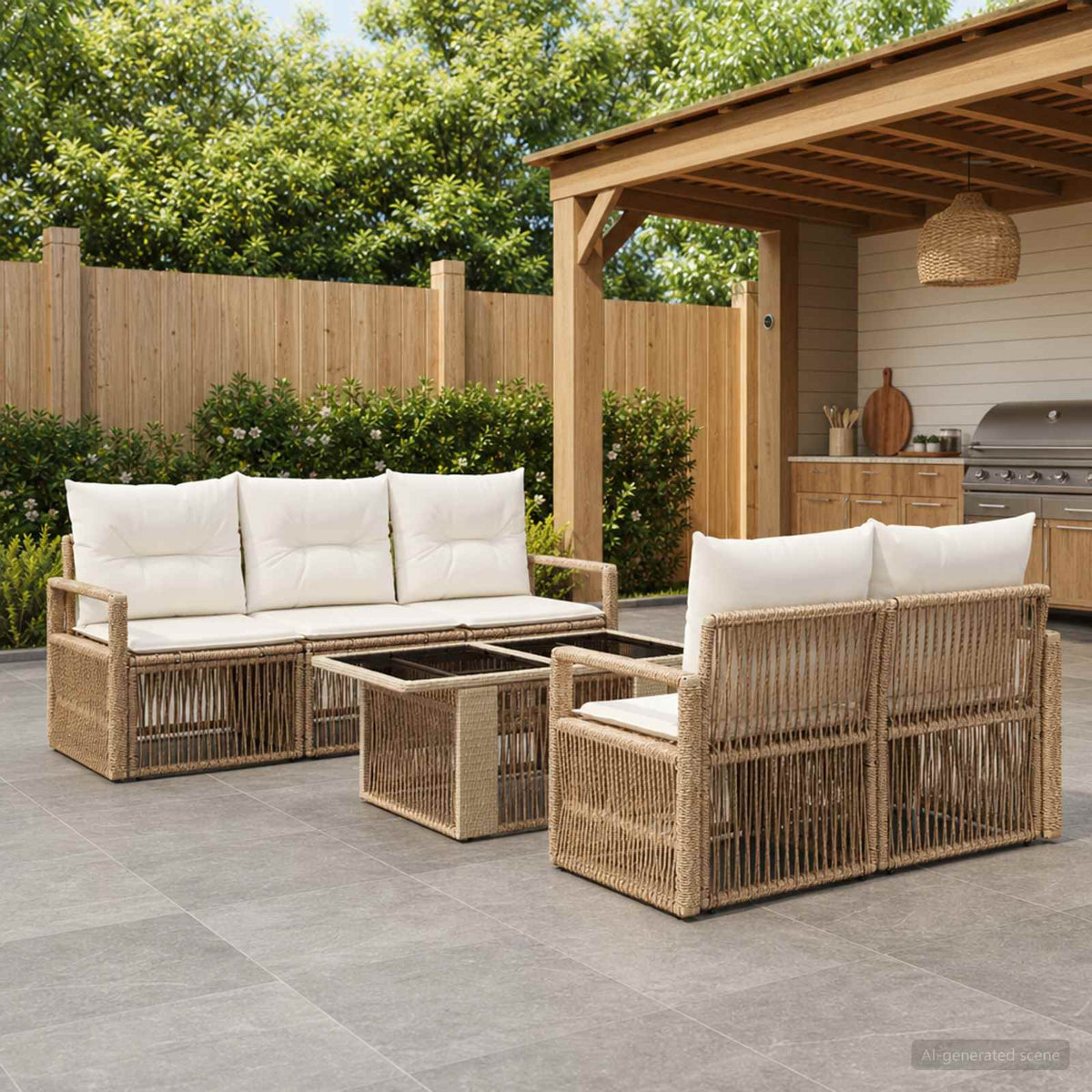 Tuinbankenset 6 st Beige en Crème Wit poly rattan is nu te koop bij PeponiXL, paradijselijk wonen!