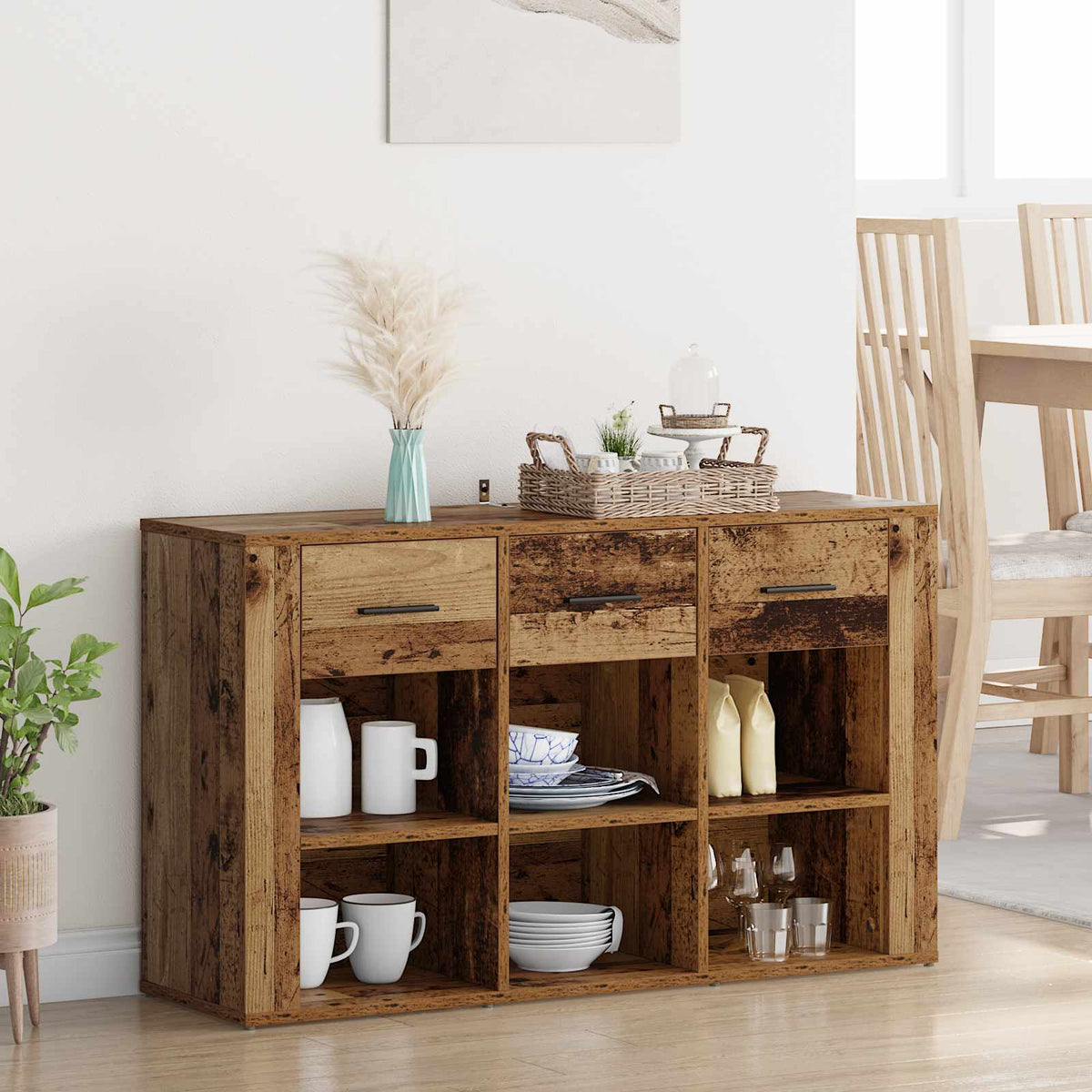 Dressoir met lade Oud Hout 100 x 30 x 59,5 cm Bewerkt hout is nu te koop bij PeponiXL, paradijselijk wonen!