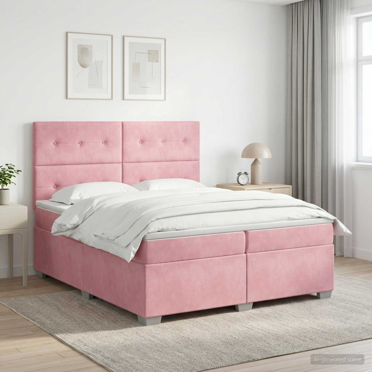 Boxspringbed met matras Roze 200 x 200 cm Fluweel is nu te koop bij PeponiXL, paradijselijk wonen!