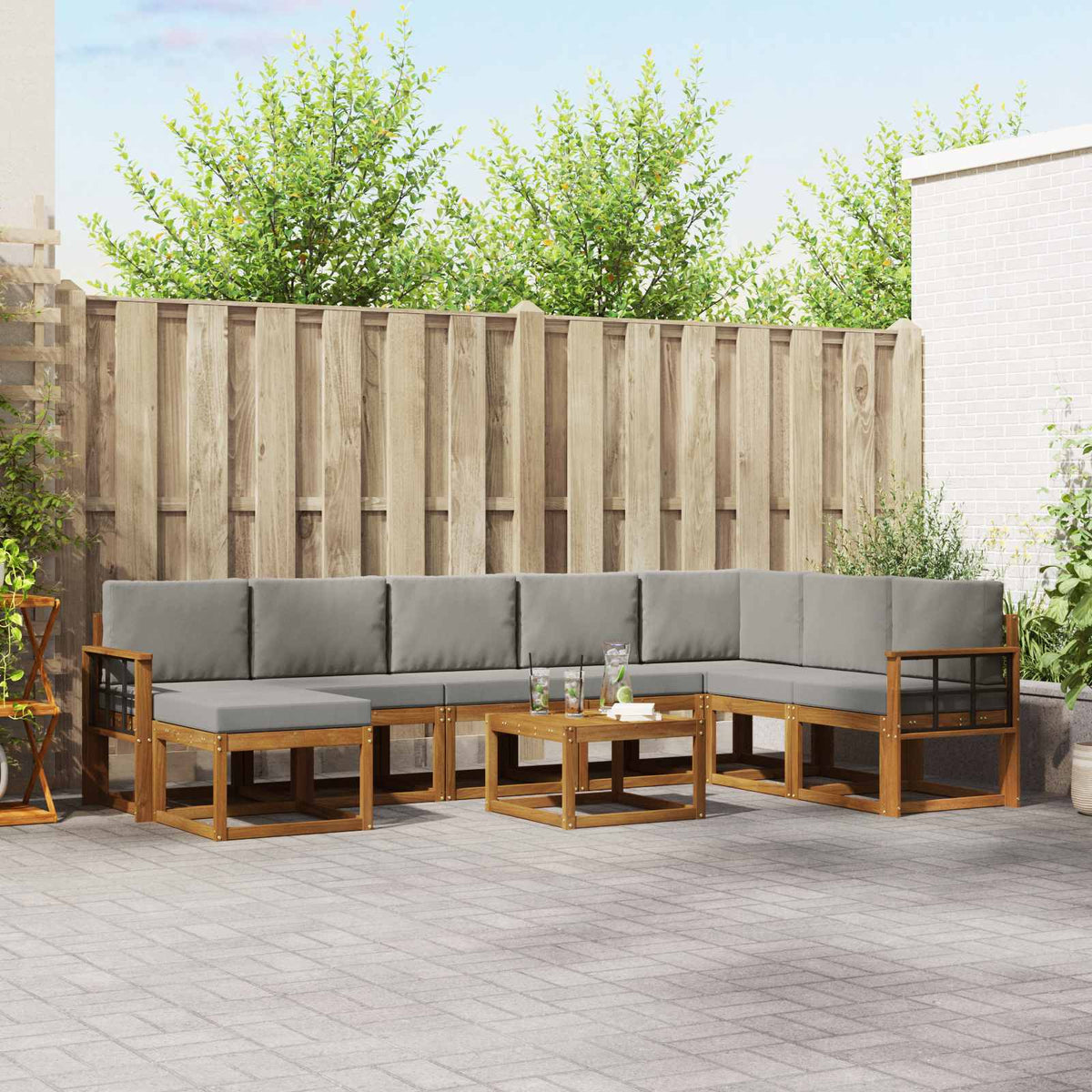 Buiten bankenset met kussen 9 pcs Natuurlijk en Lichtgrijs is nu te koop bij PeponiXL, paradijselijk wonen!