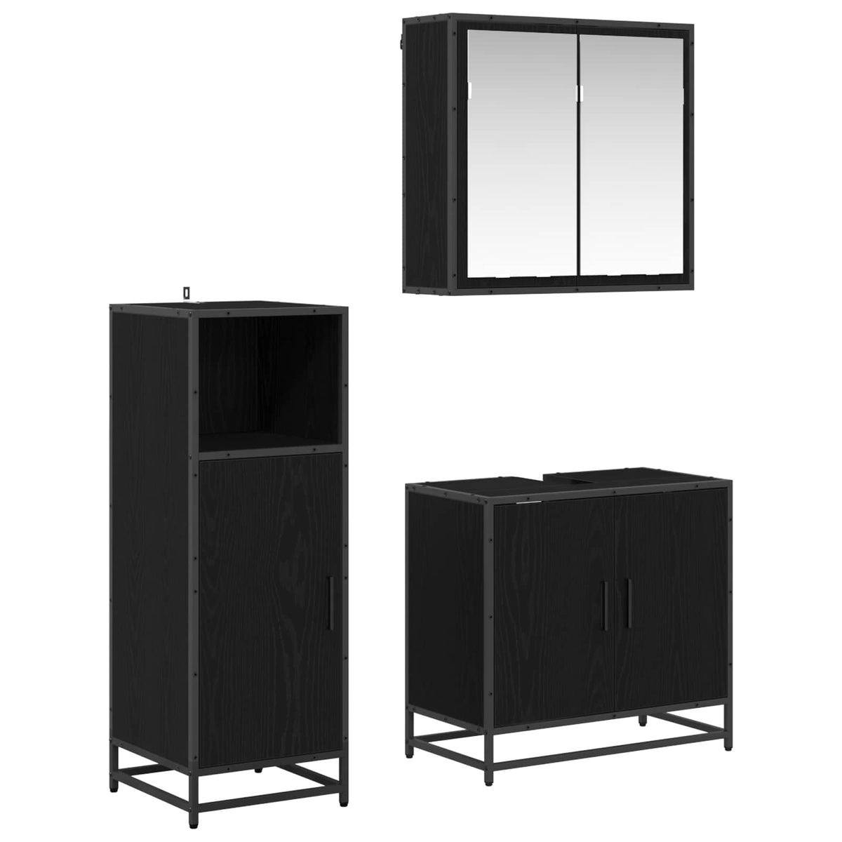 Badkamermeubelset met plank 3 pcs Zwart Eiken Bewerkt hout is nu te koop bij PeponiXL, paradijselijk wonen!