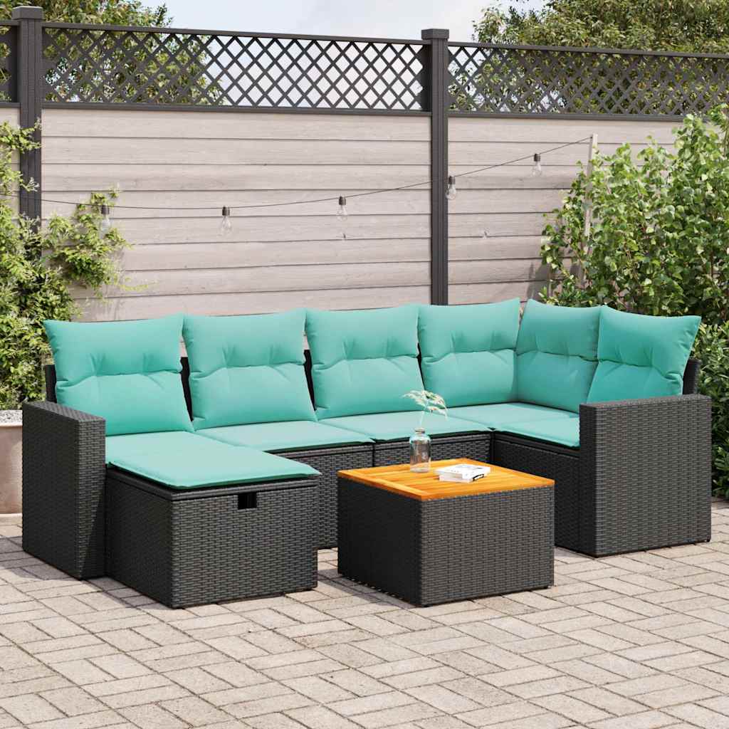7-delige Loungeset met kussens poly rattan zwart is nu te koop bij PeponiXL, paradijselijk wonen!
