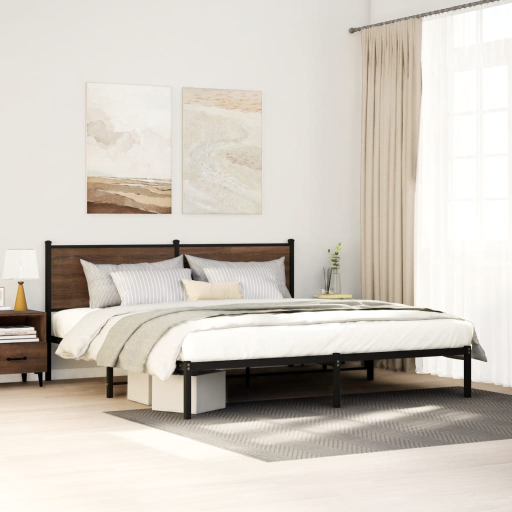 Bedframe zonder matras metaal bruin eikenkleur 183x213 cm is nu te koop bij PeponiXL, paradijselijk wonen!
