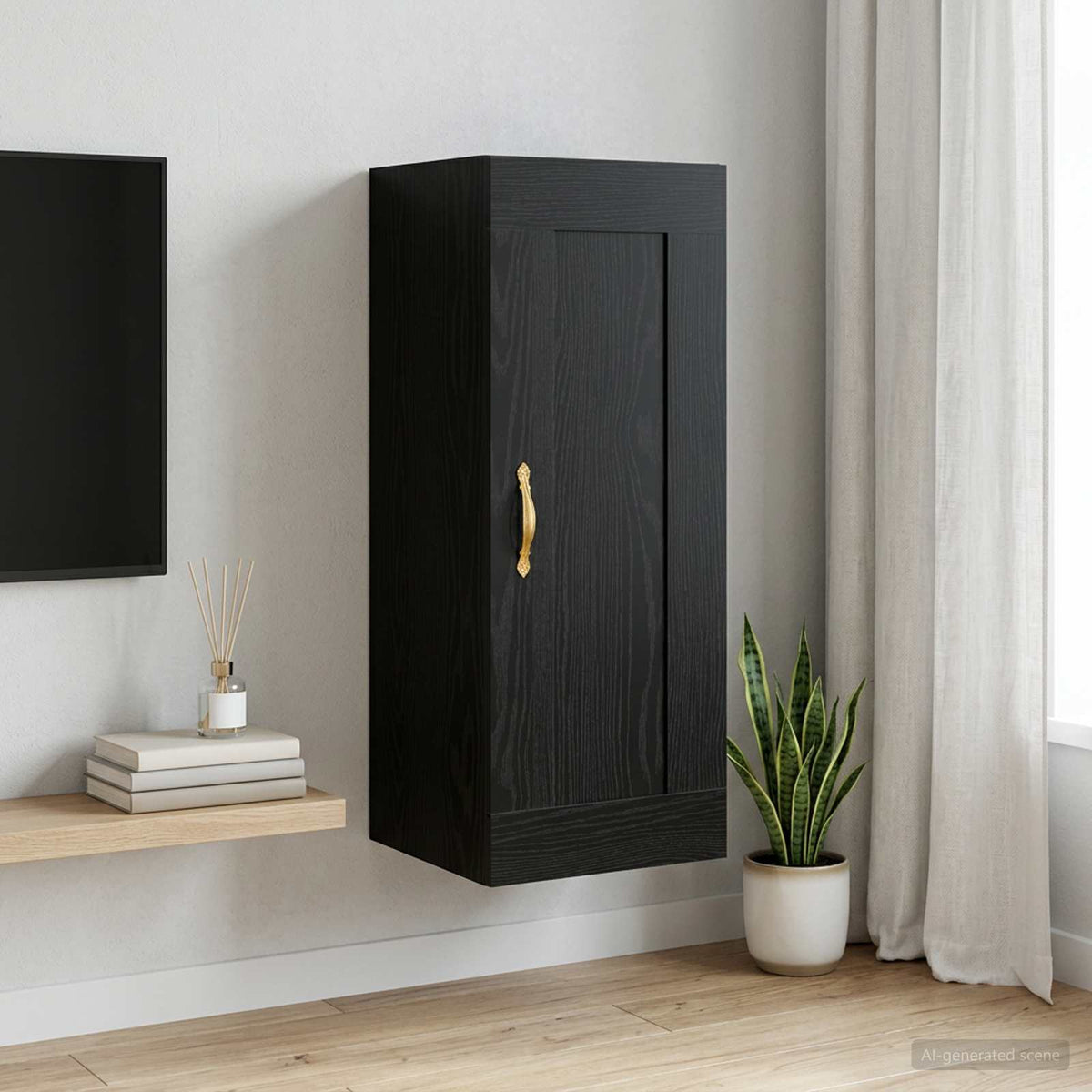 Wandkast Zwart eiken 34,5 x 34 x 90 cm Bewerkt hout is nu te koop bij PeponiXL, paradijselijk wonen!