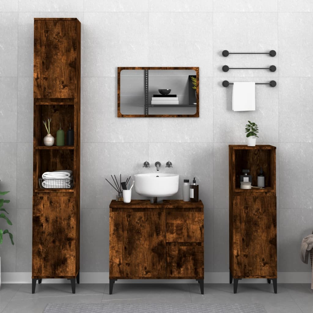 3-delige Badkamermeubelset bewerkt hout gerookt eikenkleurig is nu te koop bij PeponiXL, paradijselijk wonen!