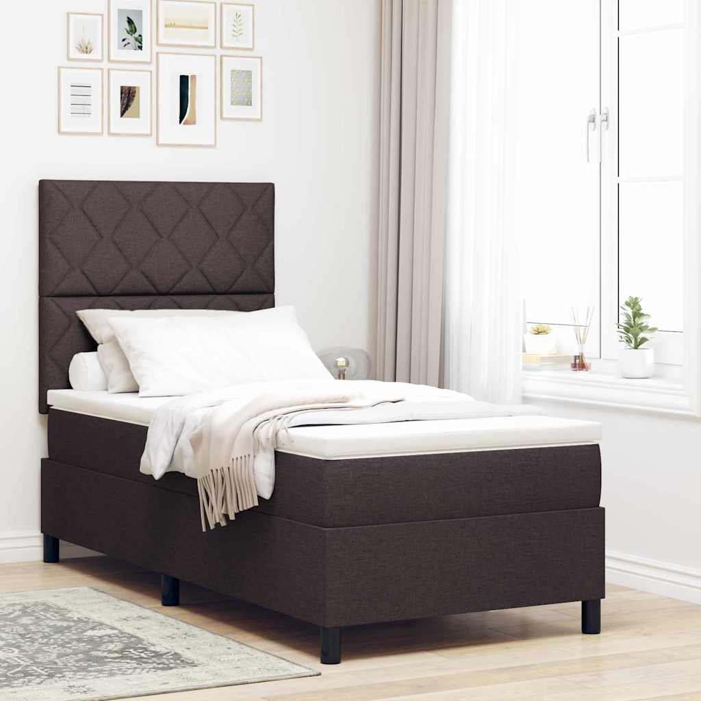Boxspring bed met matras met LED Donkerbruin 100 x 200 cm Stof is nu te koop bij PeponiXL, paradijselijk wonen!