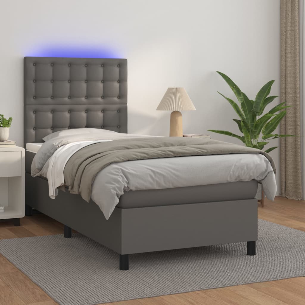 Boxspring met matras en LED kunstleer grijs 80x200 cm is nu te koop bij PeponiXL, paradijselijk wonen!