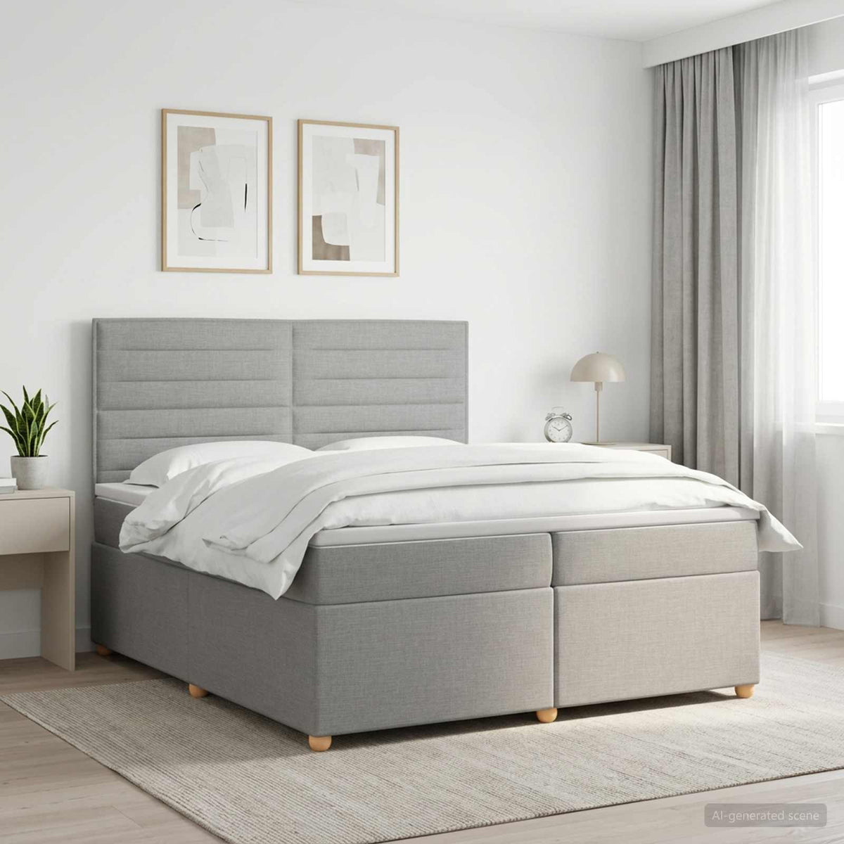 Boxspringbed met matras Lichtgrijs 200 x 200 cm Stof is nu te koop bij PeponiXL, paradijselijk wonen!