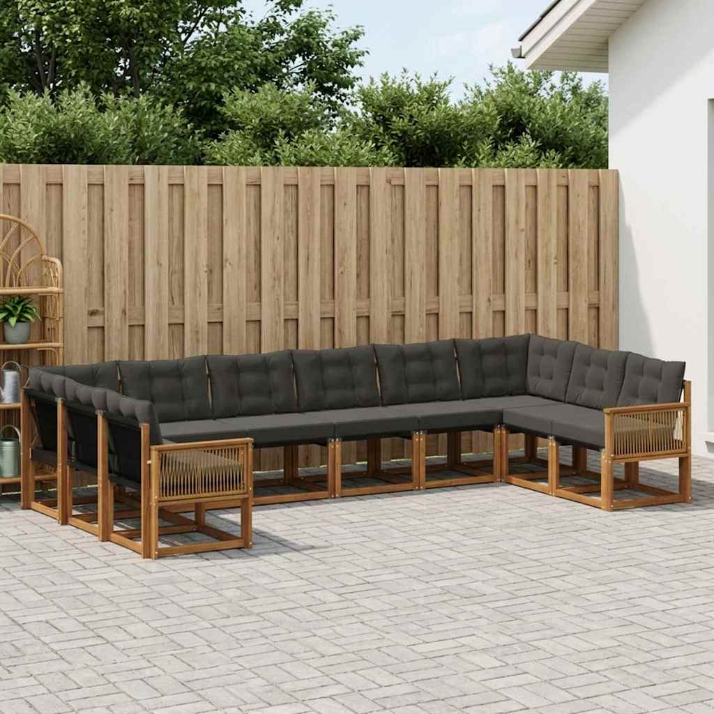 Buiten bankenset met kussen 10 pcs Naturel en Zwart is nu te koop bij PeponiXL, paradijselijk wonen!