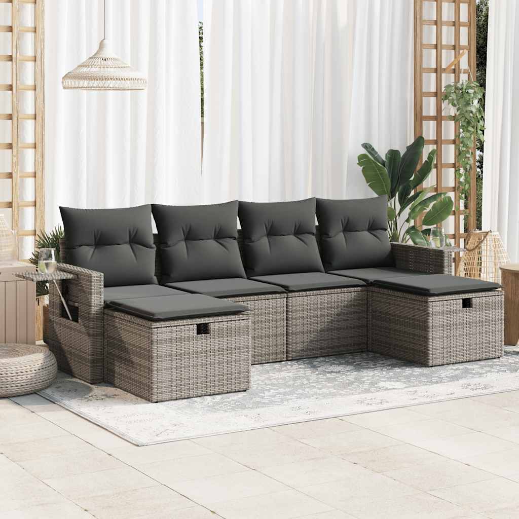 6-delige Loungeset met kussens poly rattan grijs is nu te koop bij PeponiXL, paradijselijk wonen!