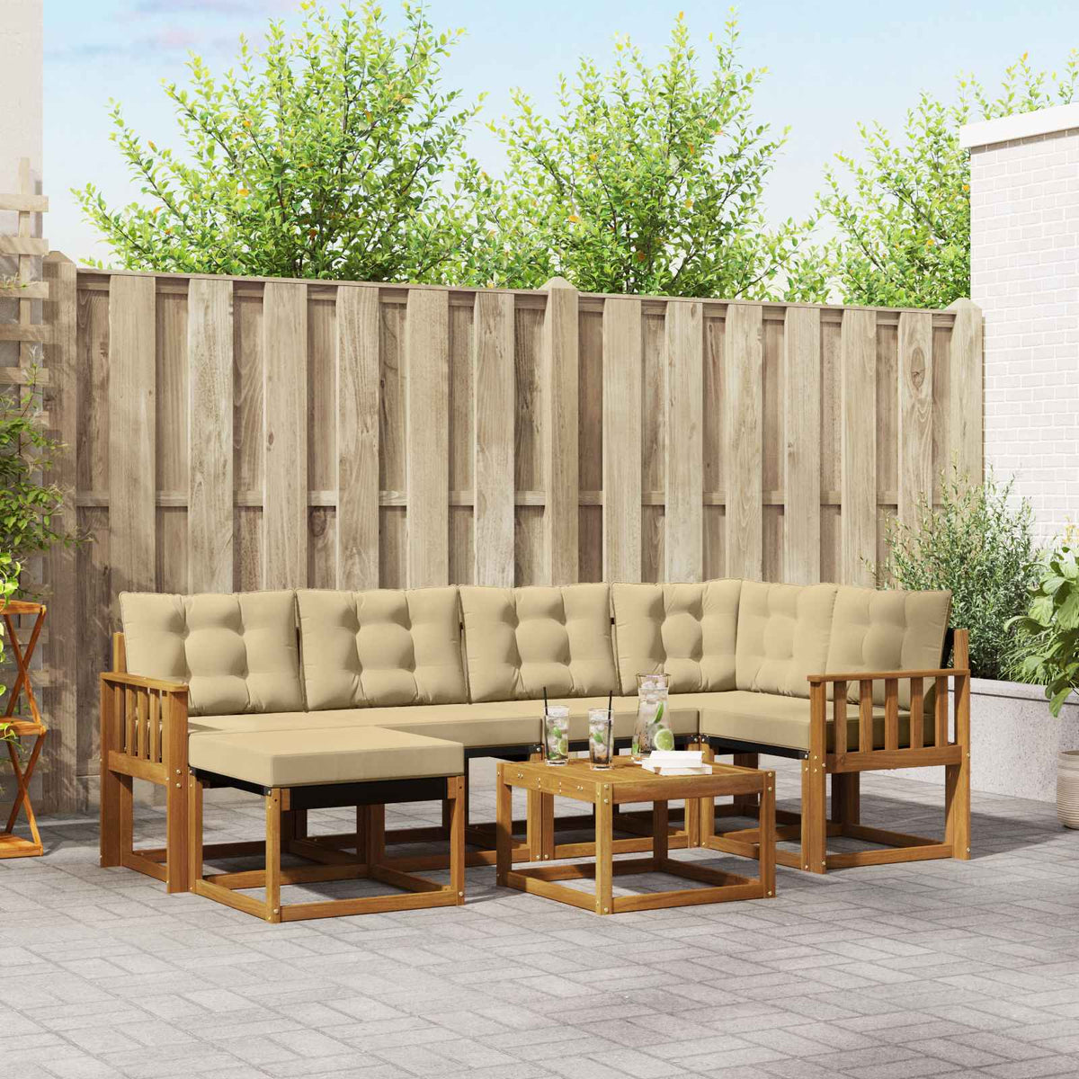 Buiten bankenset met kussen 7 pcs Natuurlijk en Beige is nu te koop bij PeponiXL, paradijselijk wonen!